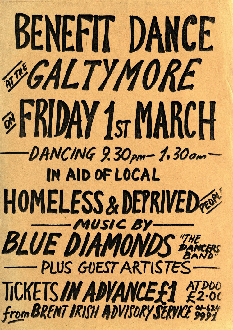 Leaflet advertising the Benefit Dance at the Galtymore on Friday 1 March, year unknown.
