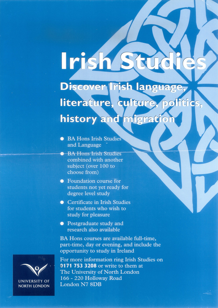 Irish Studies Degree, University of North London.