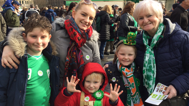 Three generations at London St Patrick’s Day parade, 2019.